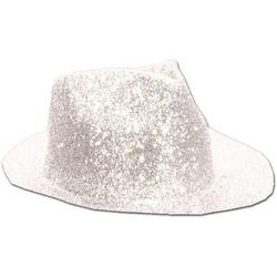 Borsalinohoed Plastic Glitter Wit | Gangsterhoed | Glitter Wit | Glitter hoed